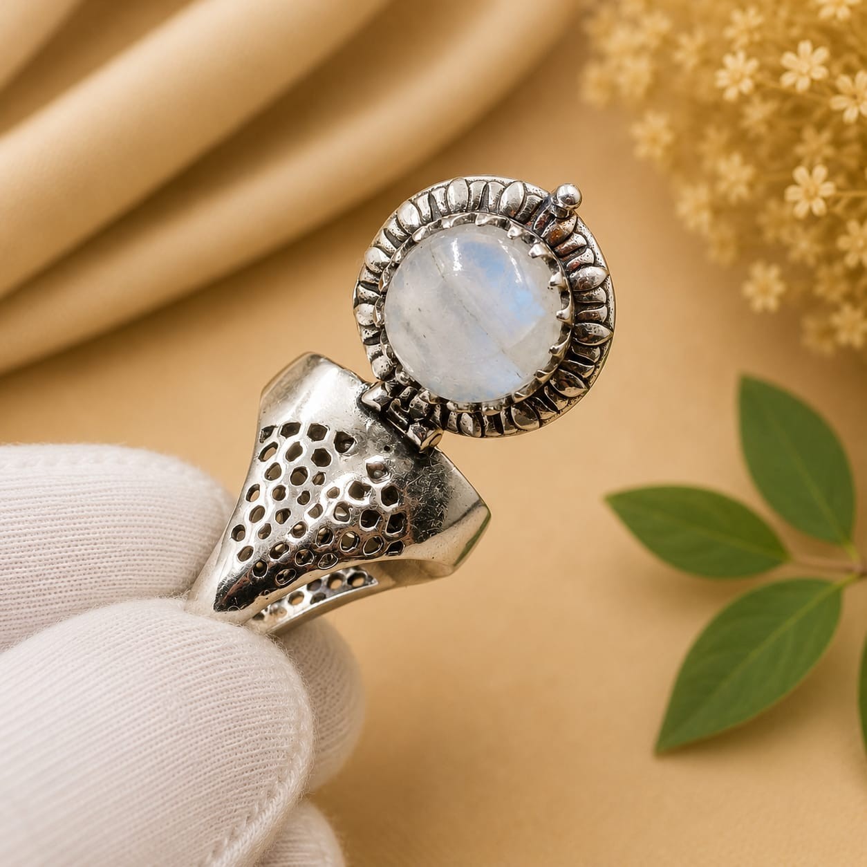 Natural Moonstone Poison Ring | Handmade 925 Sterling Silver Box Ring