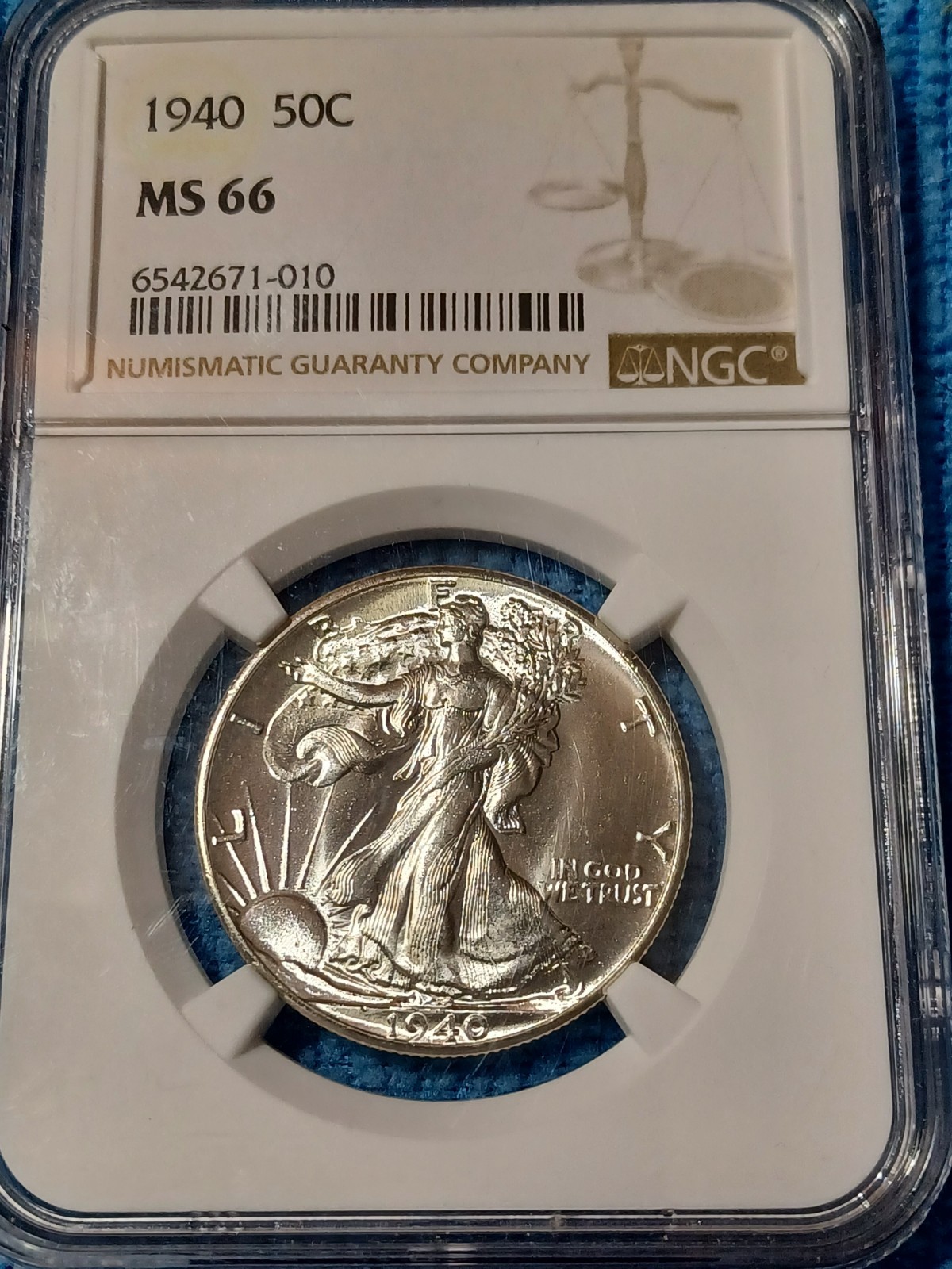1940 Walking Liberty Half Dollar. NGC MS 66 GEM  FULL LUSTER WALKAHH