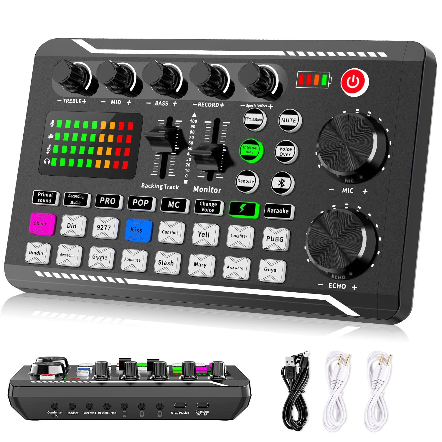 Facmogu F998 Live Sound Card Audio Mixer for Podcast DJ Mixer with USB Audio