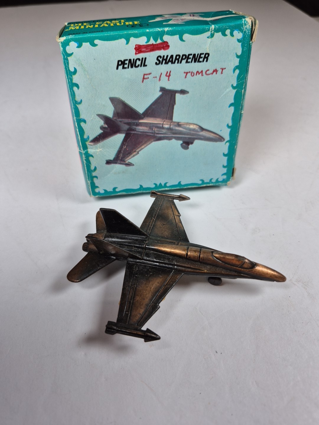 F14 Tomcat Jet Plane Bronze Die Cast Metal Miniature Pencil Sharpener  In Box