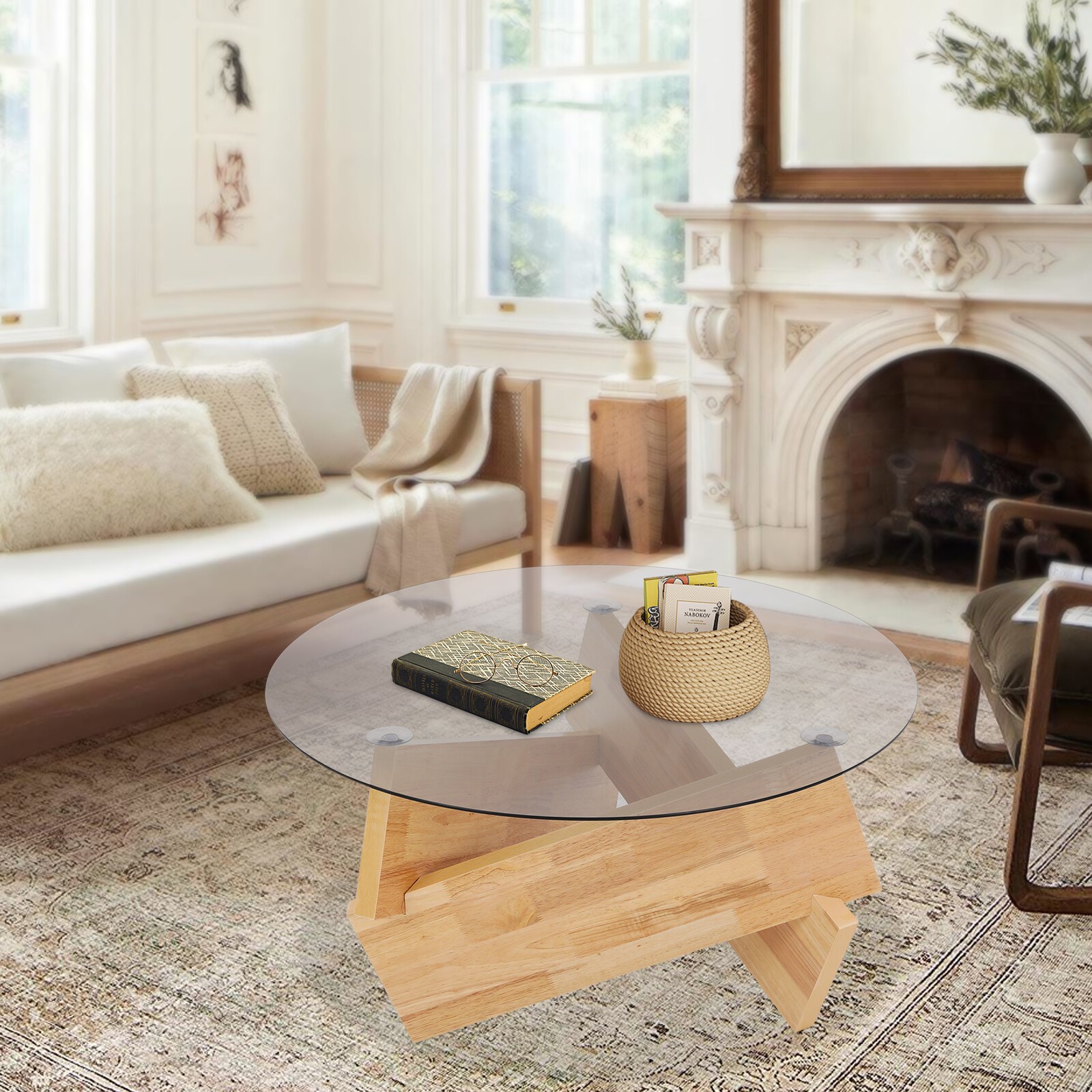 16.1'' H Round Modern SideTable Side Table with Tempered Glass Top End Table ?