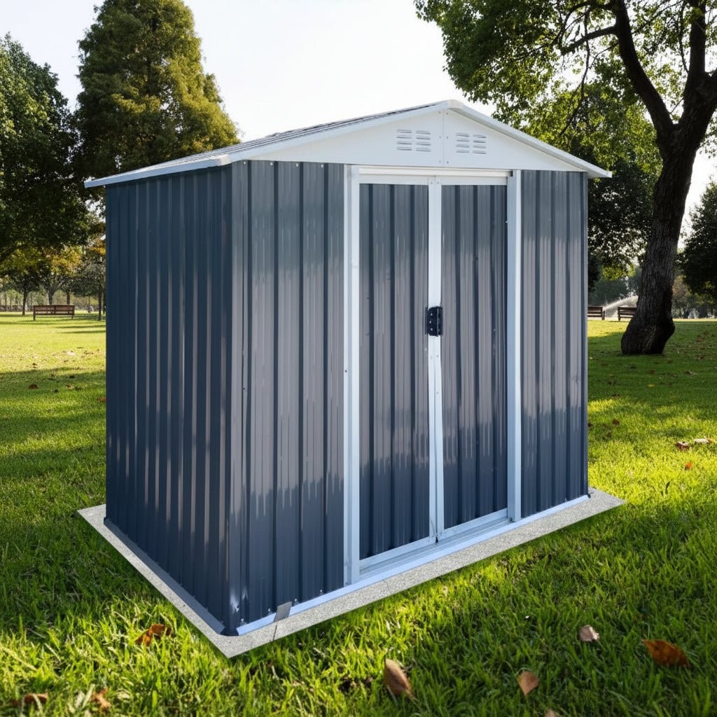 6 x 4 Ft Outdoor Storage Shed – Aluminum Alloy Frame, Apex Roof | Gray & White |