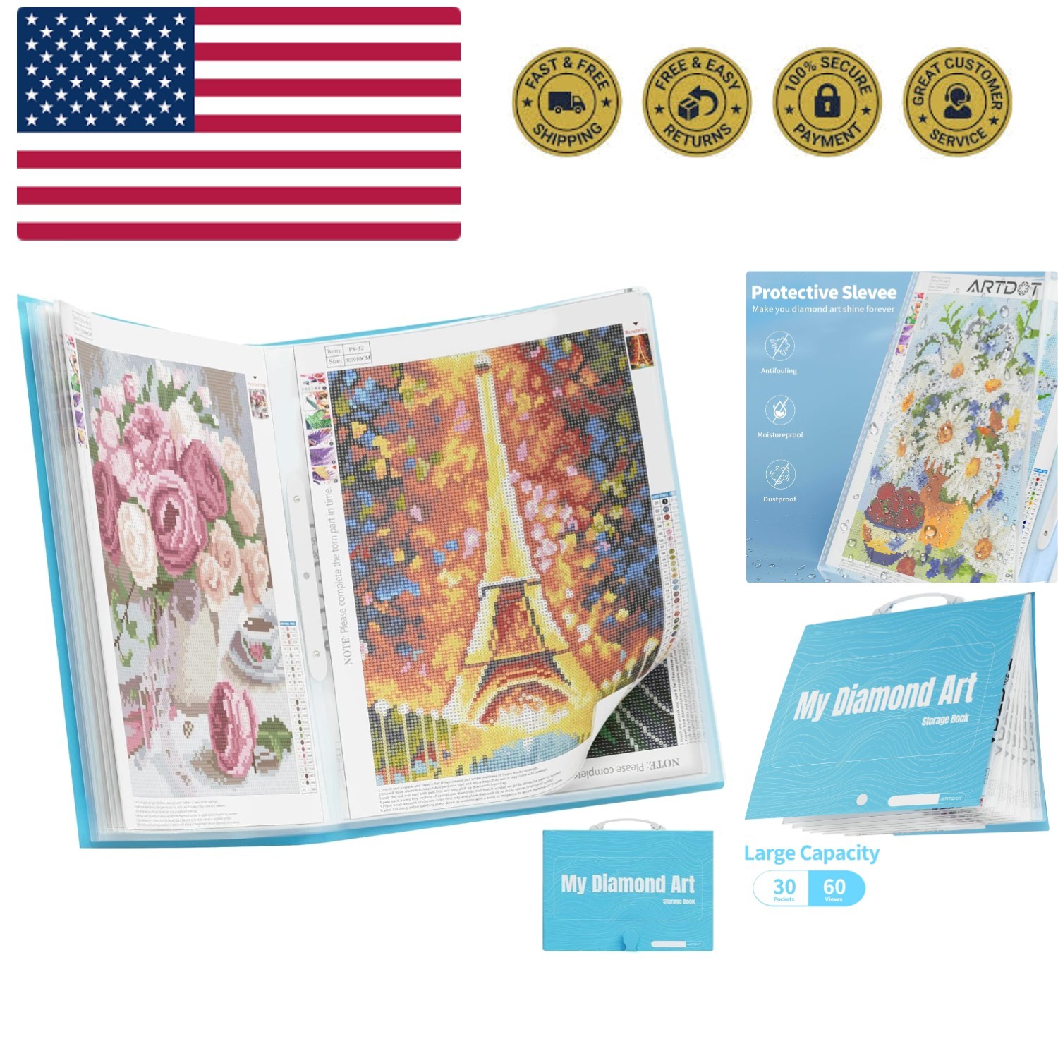 A3 Storage Book for Diamond Art Kits, Portfolio Folder for Diamond Painting A...