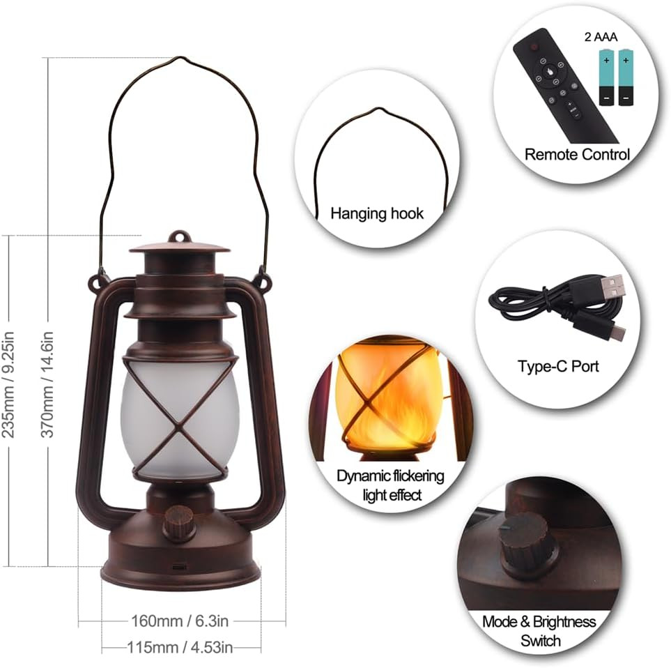 USB Rechargeable Lanterns 2 Pack with Remote Control 4 Modes Lights | Vintage Ha