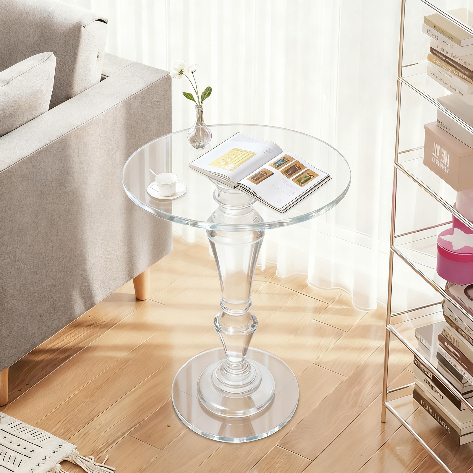 Acrylic End Table, Clear Side Table, Modern Coffee Table With Round Tabletop