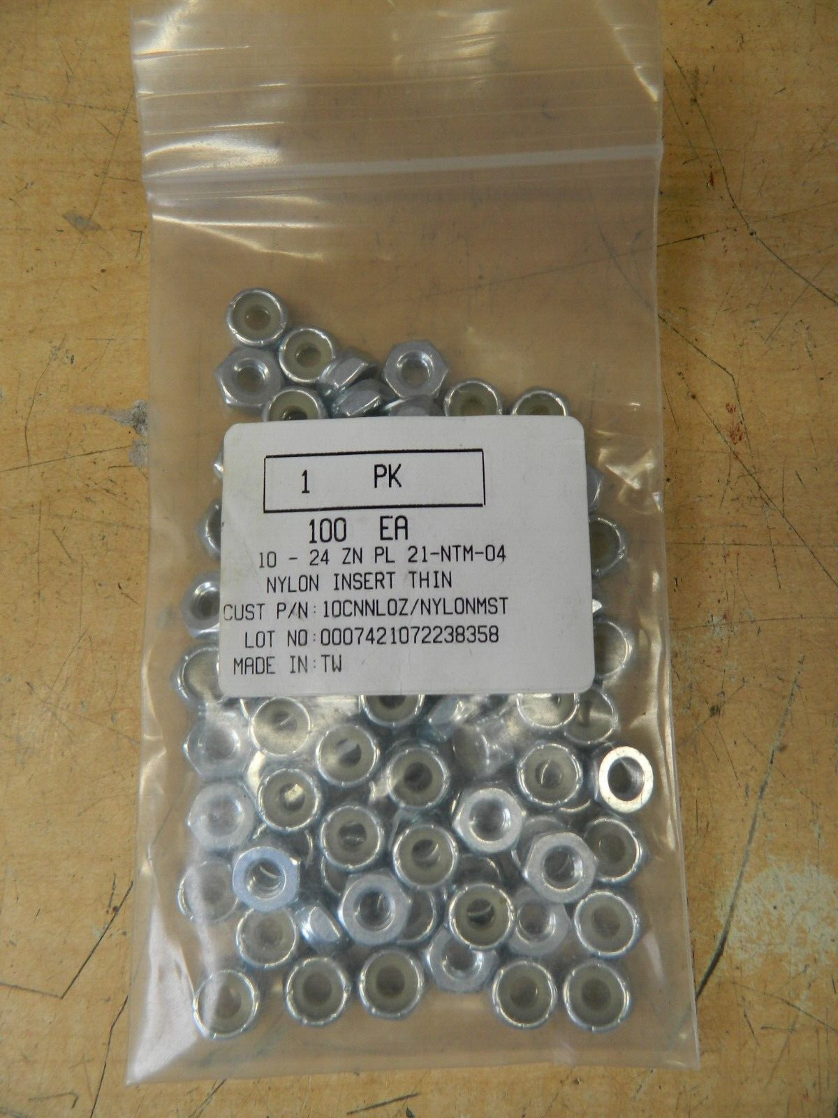 10-24 HEX Nylock Nylon Imsert Zinc Plated Steel Nut  - 100 pieces
