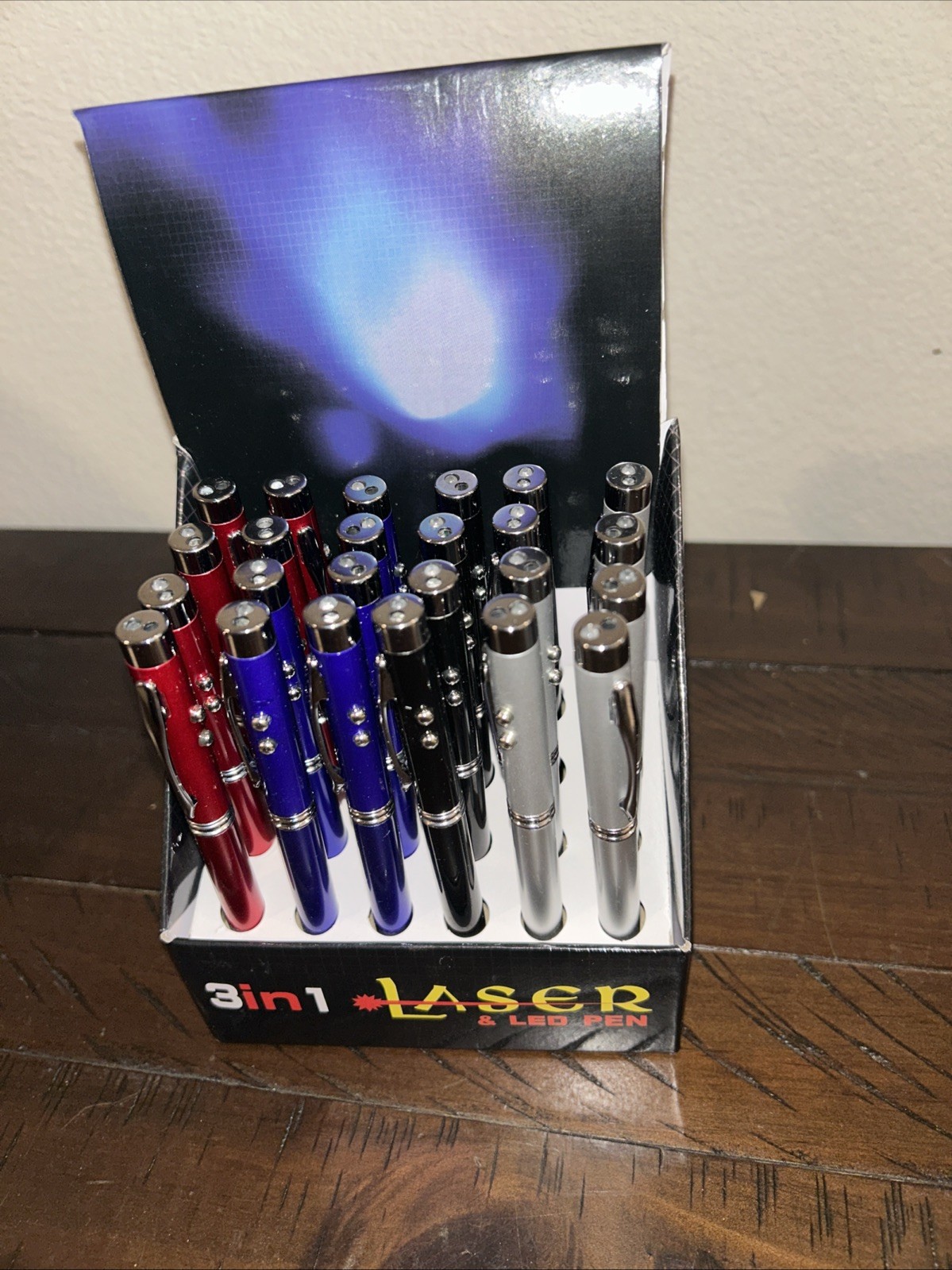 24pcs Laser Pointer Pen Ballpoint Pens Torch 3 In One