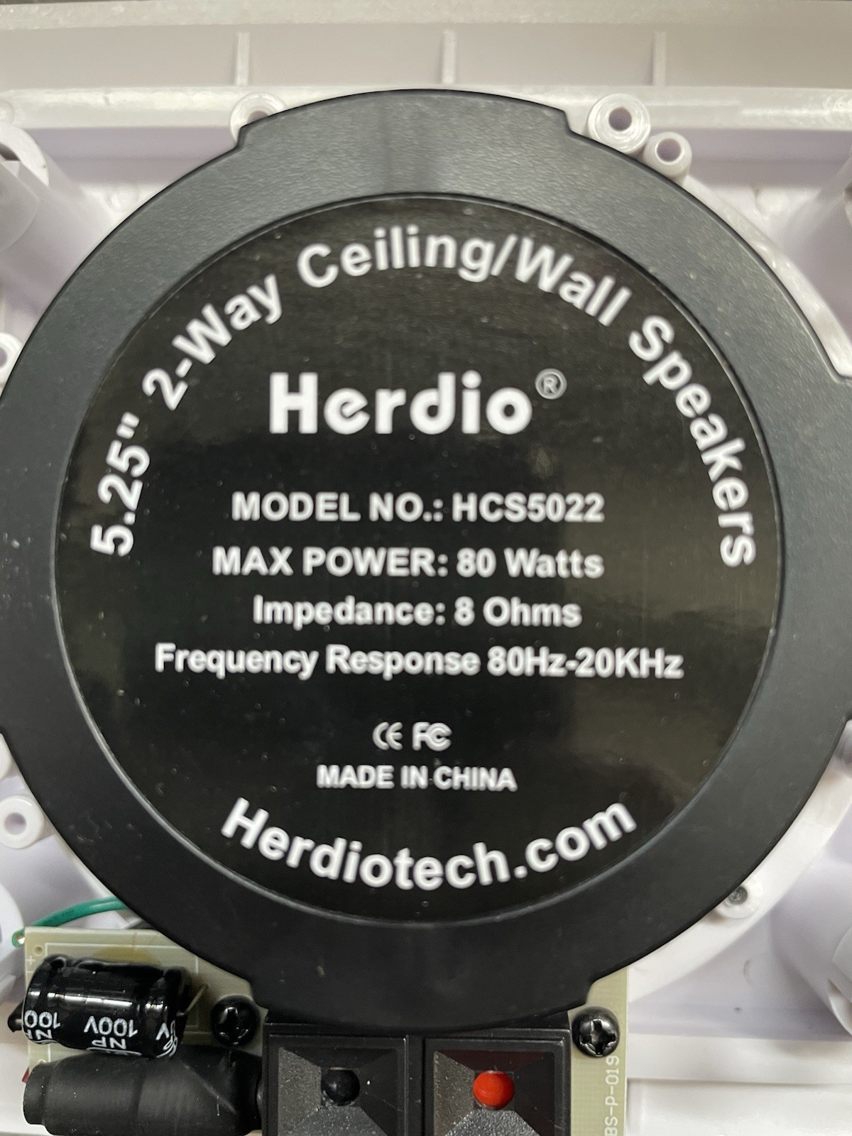 Herdio 5.25” Passive Ceiling Speaker 80W 2-Way Square