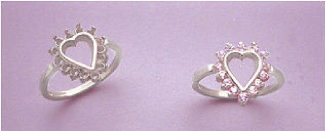 Heart with (14) 2mm Round Accents Cluster Silver Pre-Notched Ring Setting Size 7