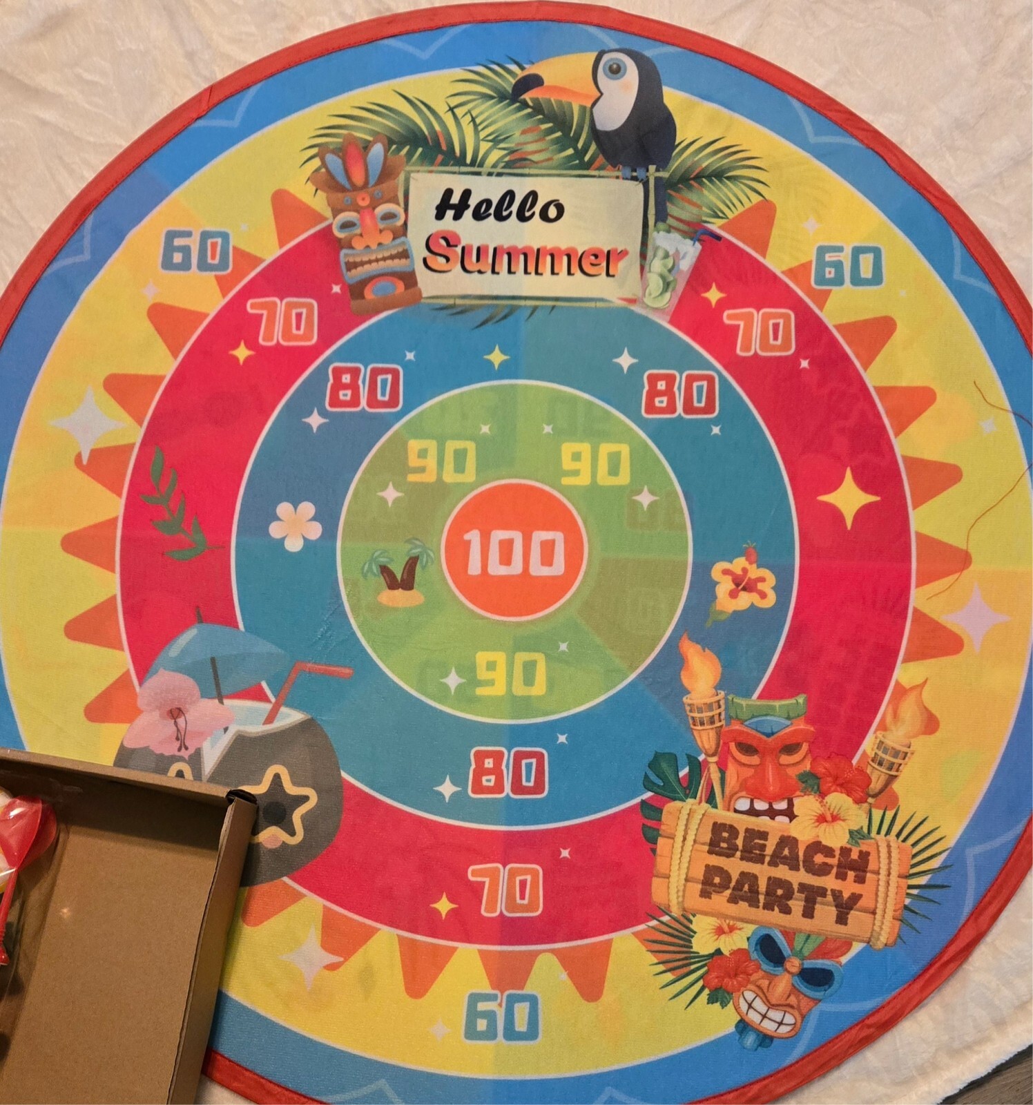 Aloha Hawaii Theme Double Sided Dart Board Game 8 Darts 16 Stick Balls