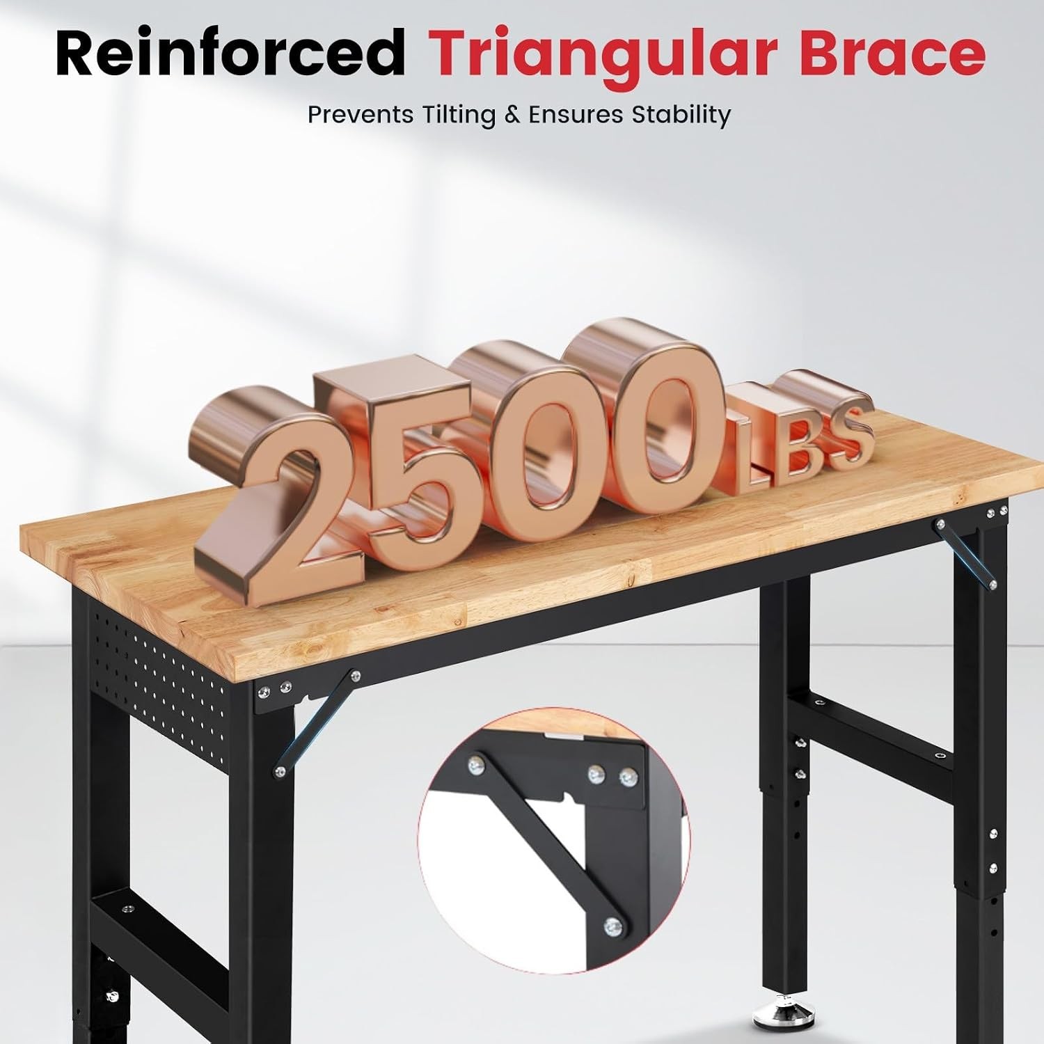 60" x 22" Workbench with Wheels Adjustable Height Work Table with Rubberwood