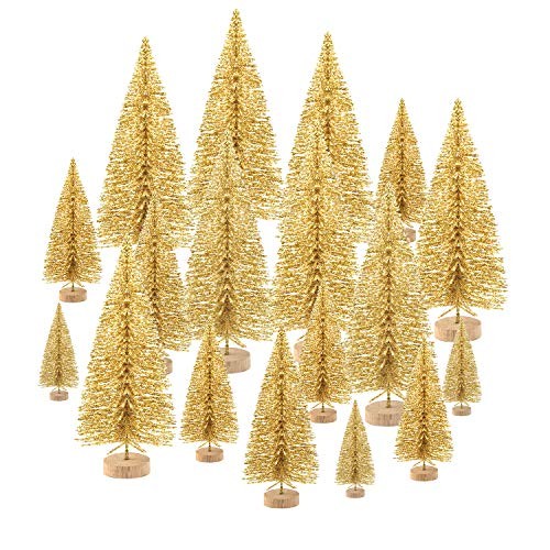 48 Pcs Mini Christmas Trees Bottle Brush Trees Tabletop Model Trees 48Pcs Gold