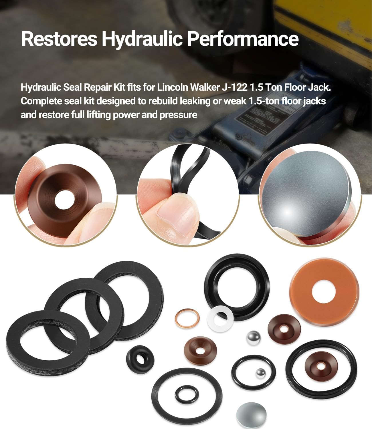 J-122 Hydraulic Seal Repair Kit for Lincoln Walker 1.5 Ton Floor Jack 18-Pack