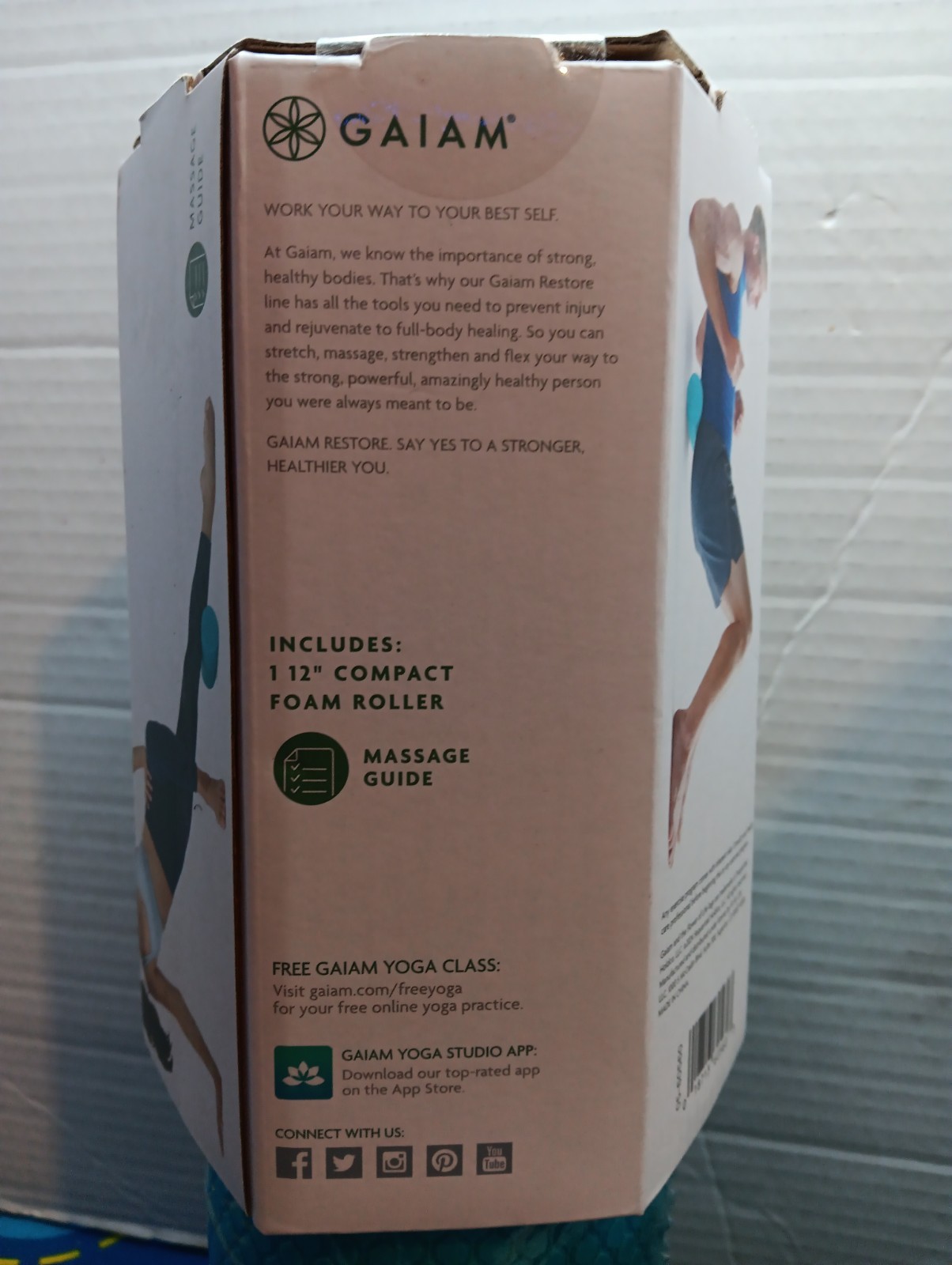 Gaiam Restore Foam Roller Compact 12" Foam - Textured Teal Blue
