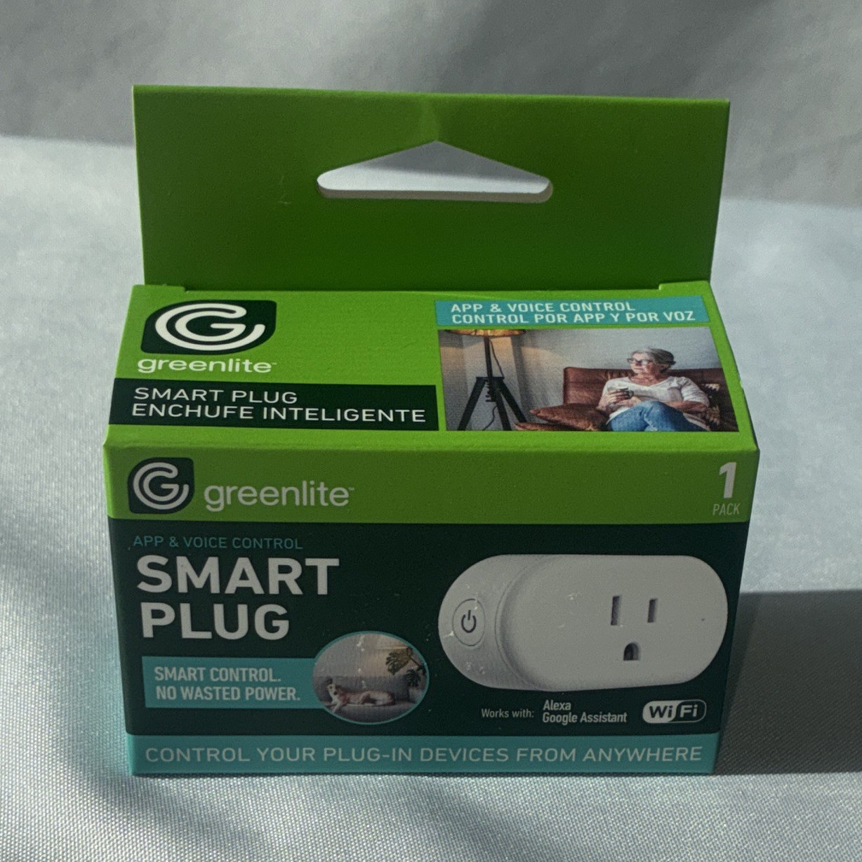 Greenlite Wi-Fi Smart Plug, App/Voice Control, Alexa/Google, Timer, White