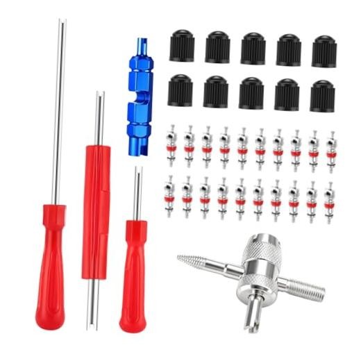 35PCS Valve Stem Puller Installer Tool Kit, 4-Way Car Tire Core with 40 Valve