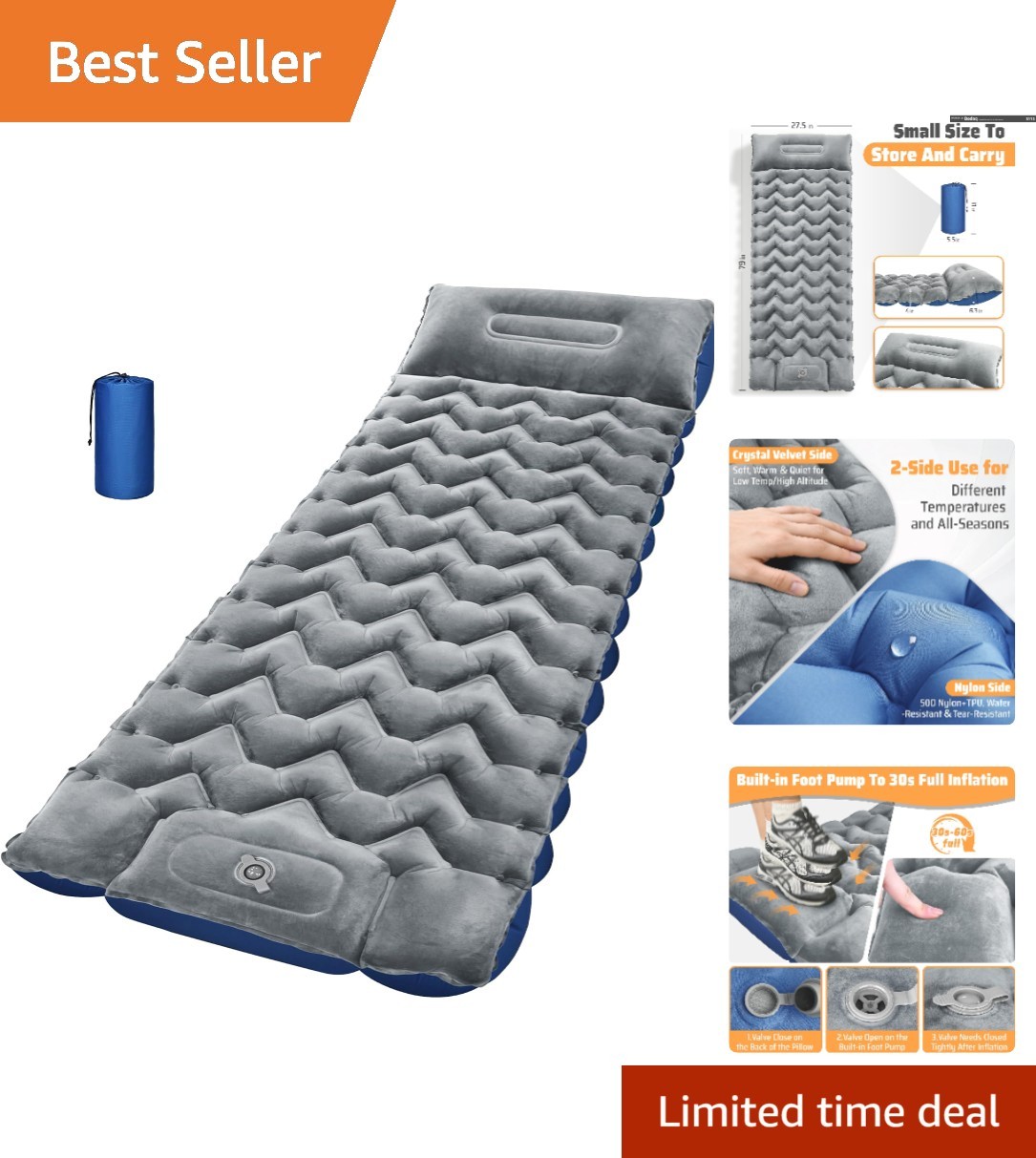 Ultralight 4-Inch Thick Camping Sleeping Pad with Pump & Pillow for Adventurers