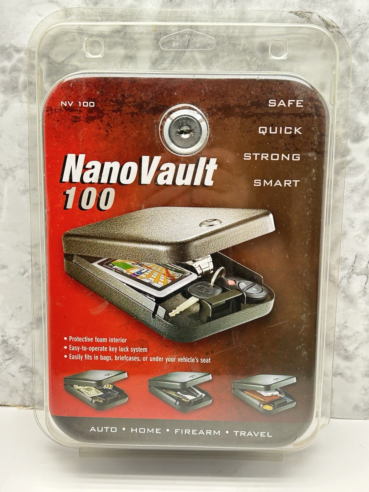 NanoVault W/Key Lock 8.20” X 6” X 1.75” Foam Lined Security Lock Box W/Cable