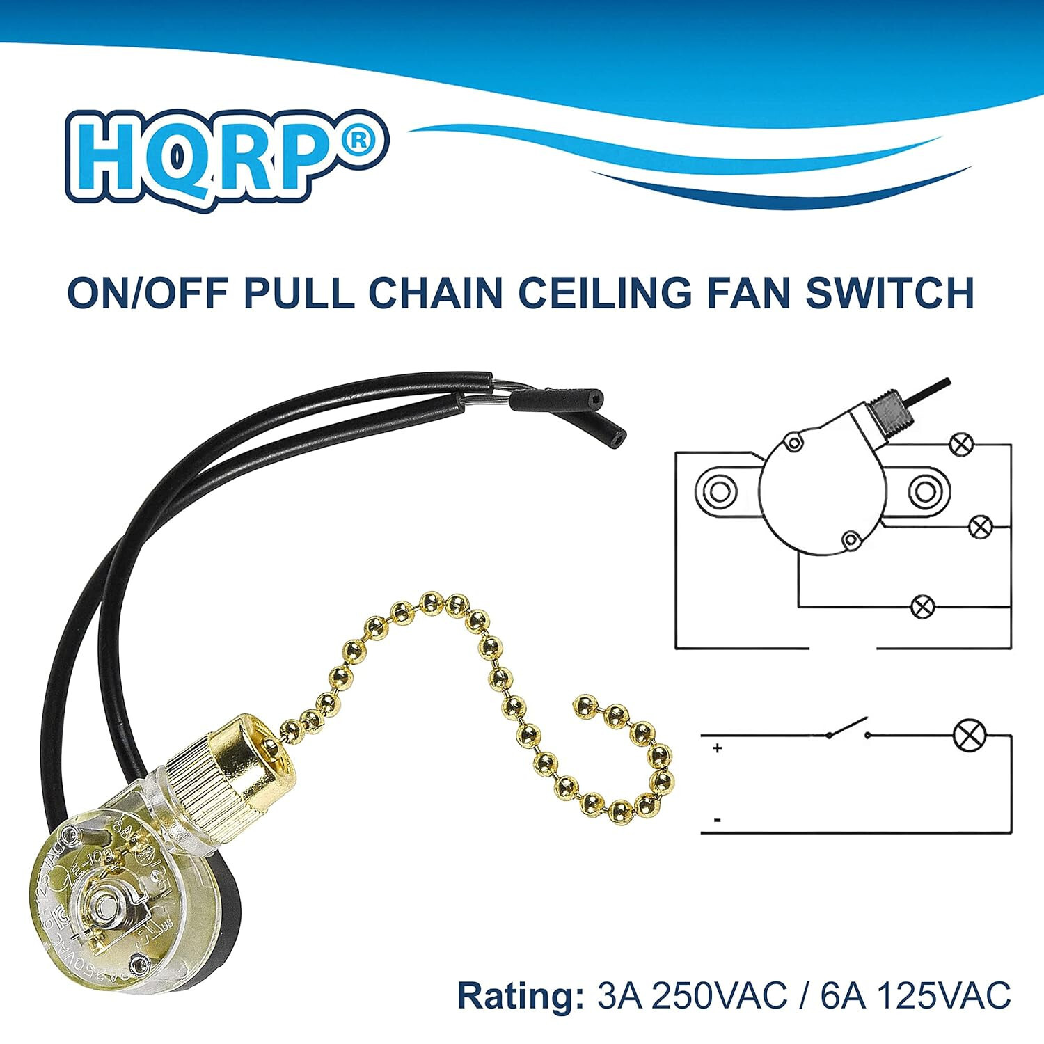 HQRP Ceiling Fan Switch for Shine Top LS-303N, LS-301B E218558 Pull Chain Light