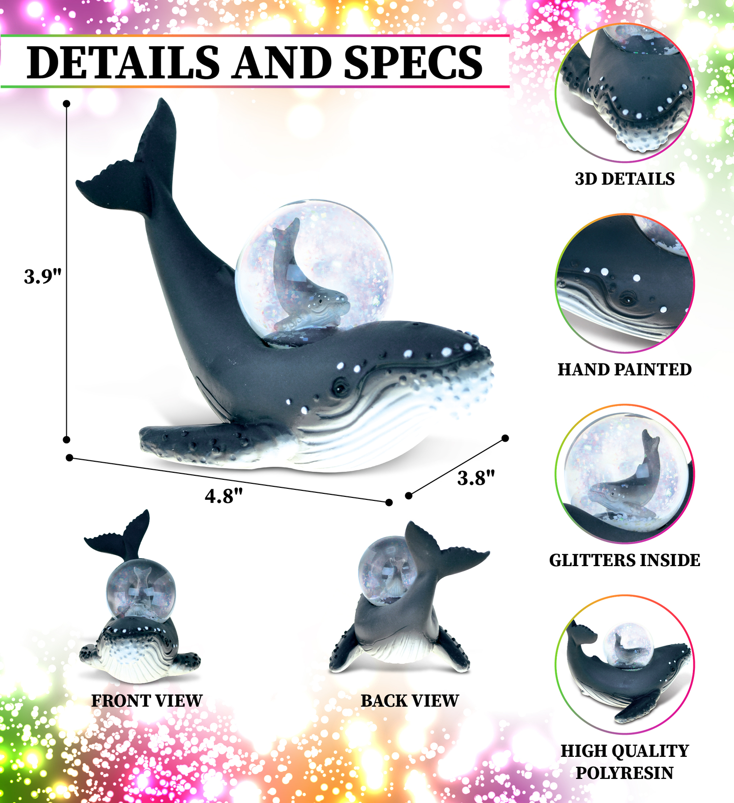 CoTa Global Humpback Whale Snow Globe - Figurine with Sparkling Glitter - 45mm