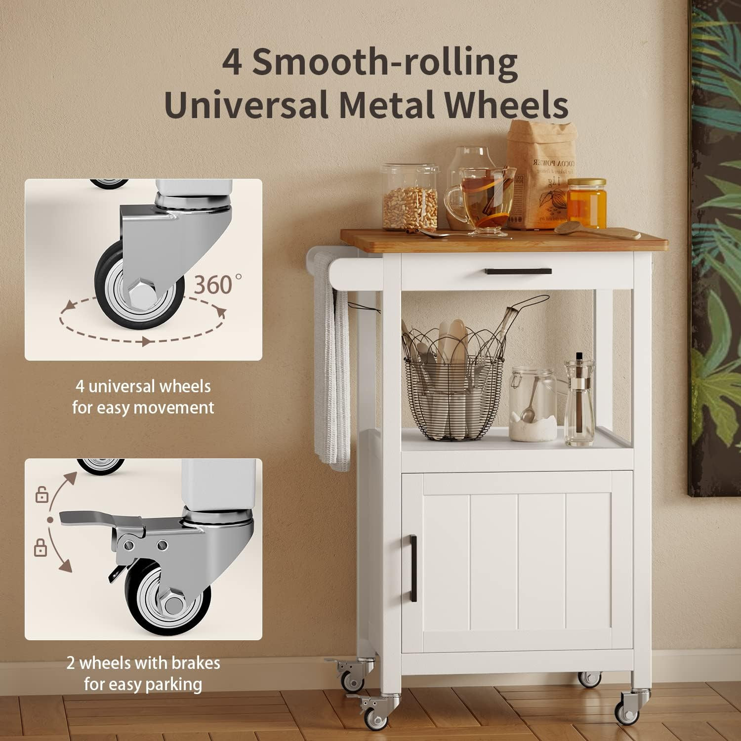 Kitchen Cart with Drawer, Small Kitchen Island on Wheels, Microwave Cart, Small