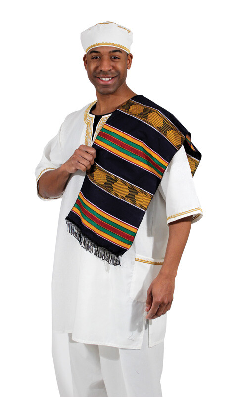 African Made Kente Scarf/Table Runner w/Black Fringes. 12"X 45" GHANA W. AFRICA.
