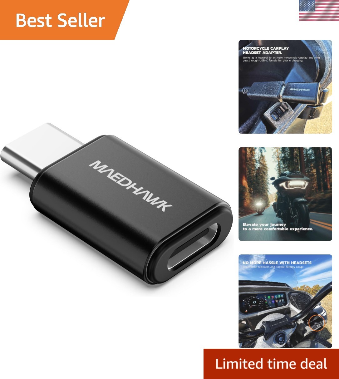 Seamless Motorcycle CarPlay Bypass Adapter with USB-C Charging - 3g Lightweight