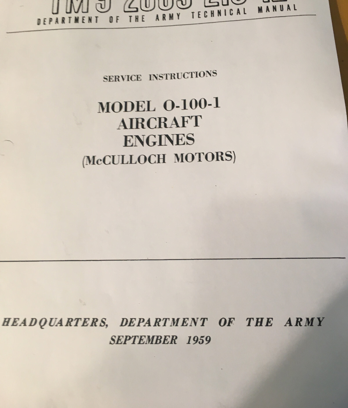 McCulloch Motors Aircraft Engine O-100-1 Service Institutions Manual