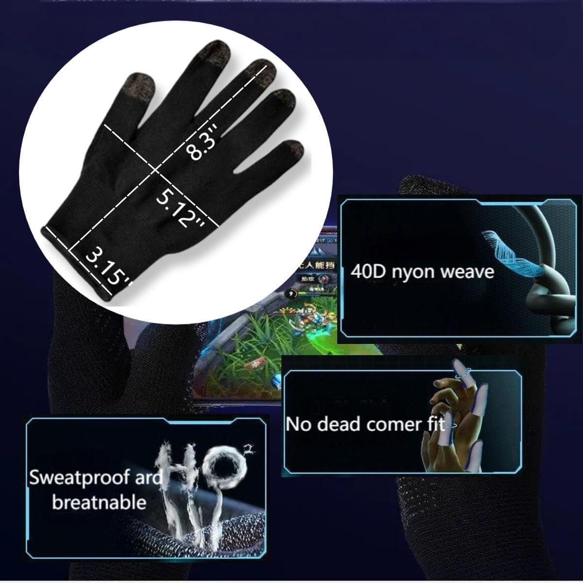 Mobile Game Gloves, Ultra-Thin Gaming Large, Black Gold