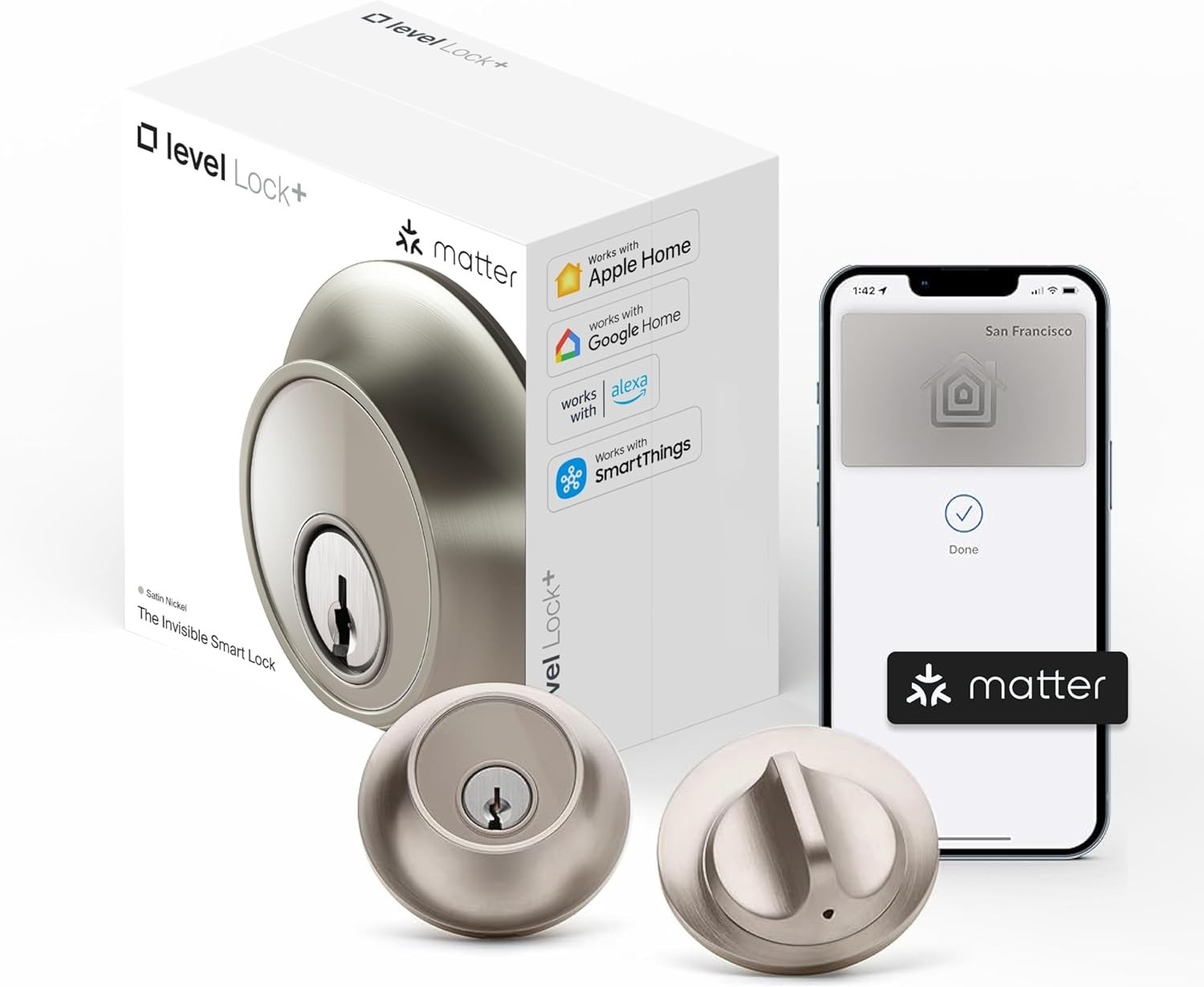 Level Lock+ (Matter) Smart Lock – Satin Nickel