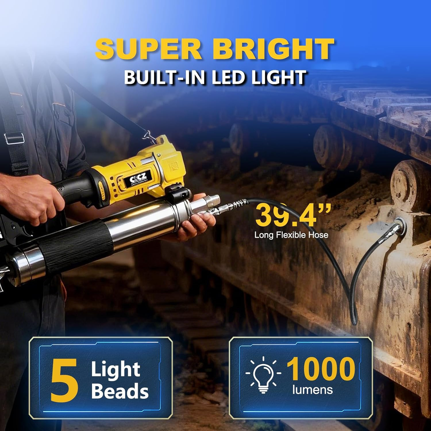 Electric Grease Gun Compatible with Dewalt 20V Battery, Variable Speed Triggers,