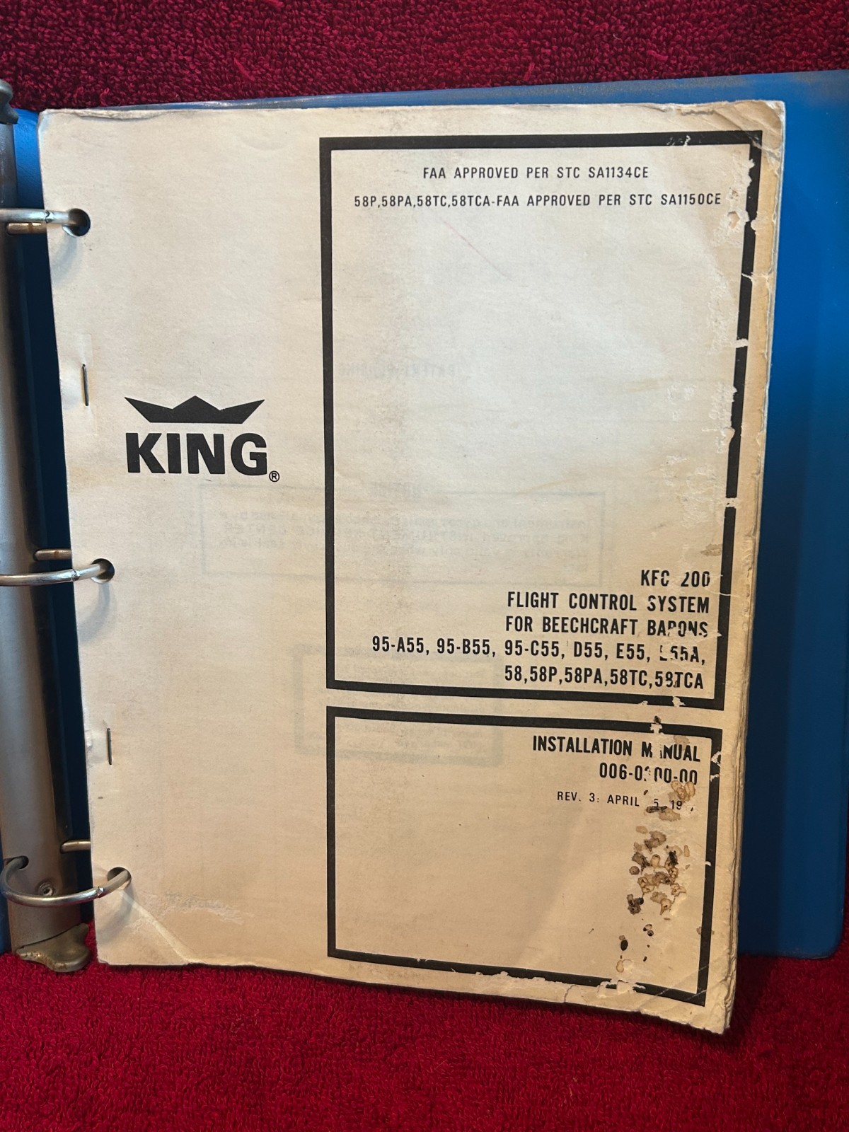 KING KFC 200 STC INSTALLATION MANUAL P/N 006-0200-00 FOR BEECHCRAFT BARONS