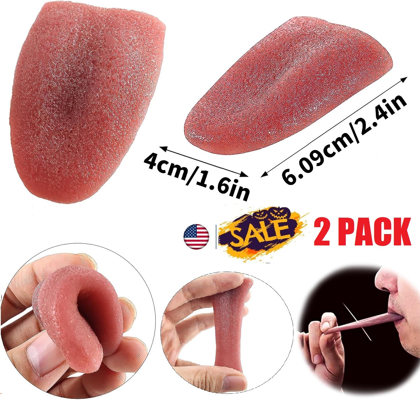 2 PACK Halloween Harmless Realistic Fake Tongue Magic Trick Joke Prank Scary Toy