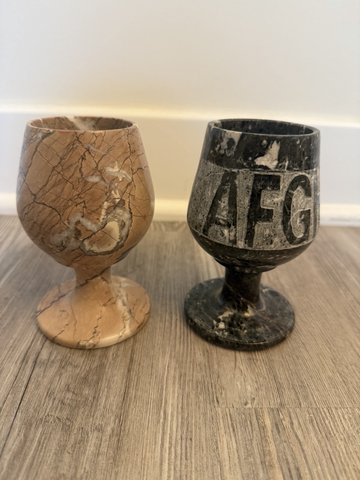 Afghan War Souvenir Hand Carved Marble Onyx Goblet Cup Set AFGHANISTAN Vintage⁠