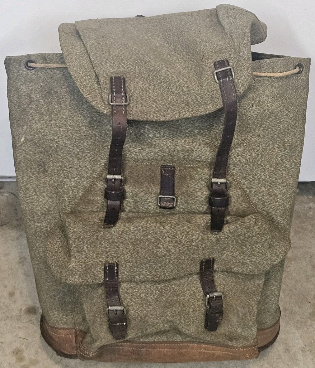 Vintage Swiss Army Military Backpack Rucksack Canvas Leather