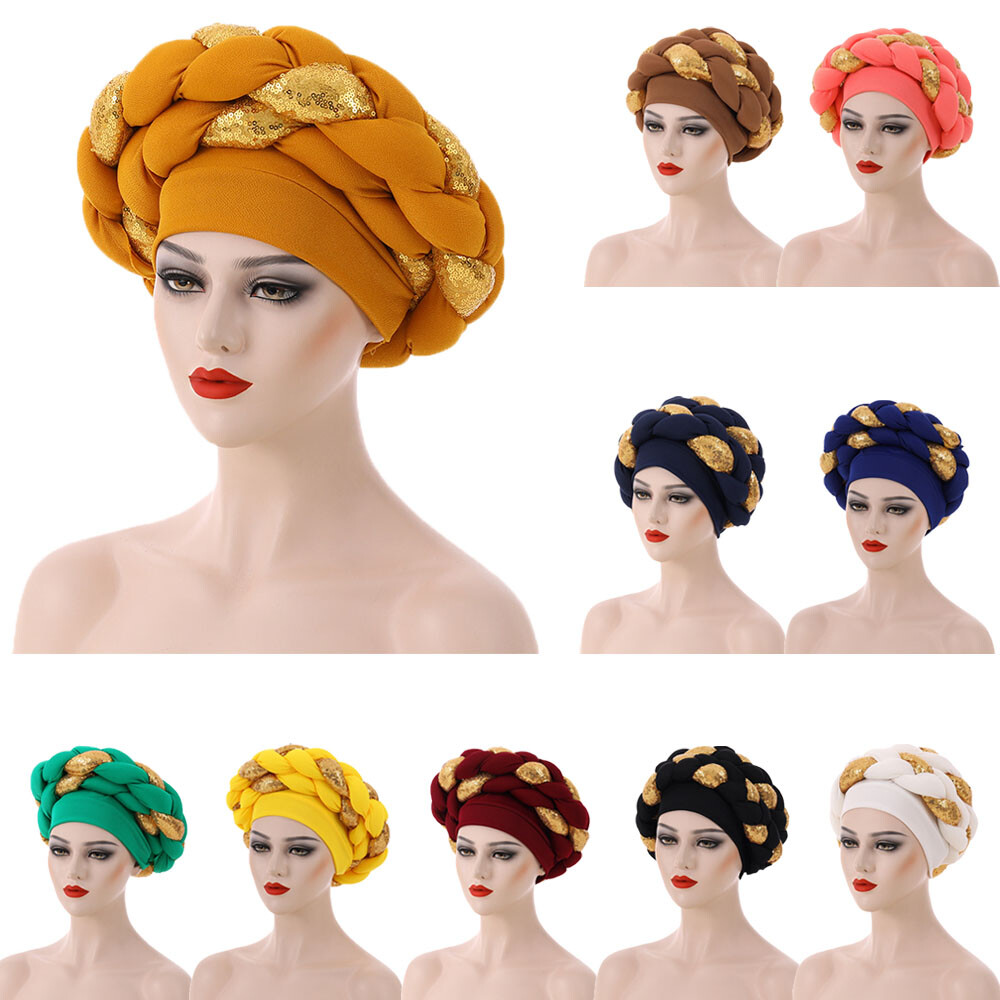 African Women Turban Cap Braid Turban Hijab Hat Muslim Hair Loss Head Scarf Wrap