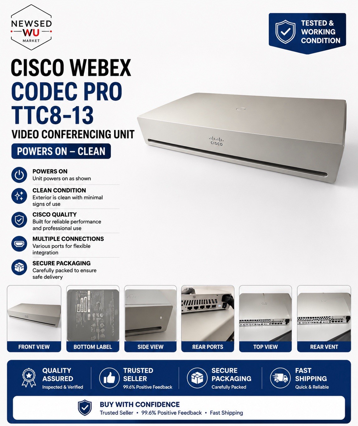 Cisco Webex Codec Pro TTC8-13 Video Conferencing Unit Powers On Clean