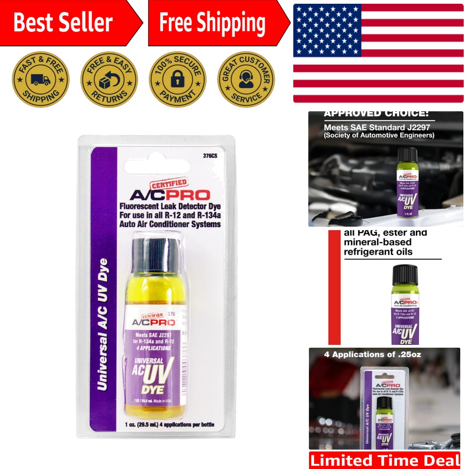 Automotive UV Leak Detection Dye for R-12 & R-134A – 1 Oz Certified Solution