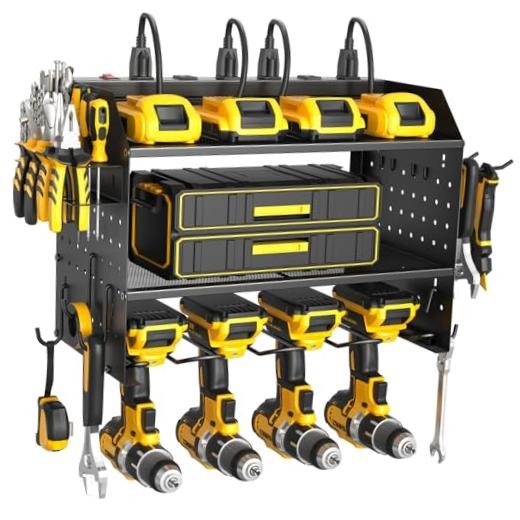 Power Tool Organizer Wall Mount, 3 Layer Charging Station with 6 Black