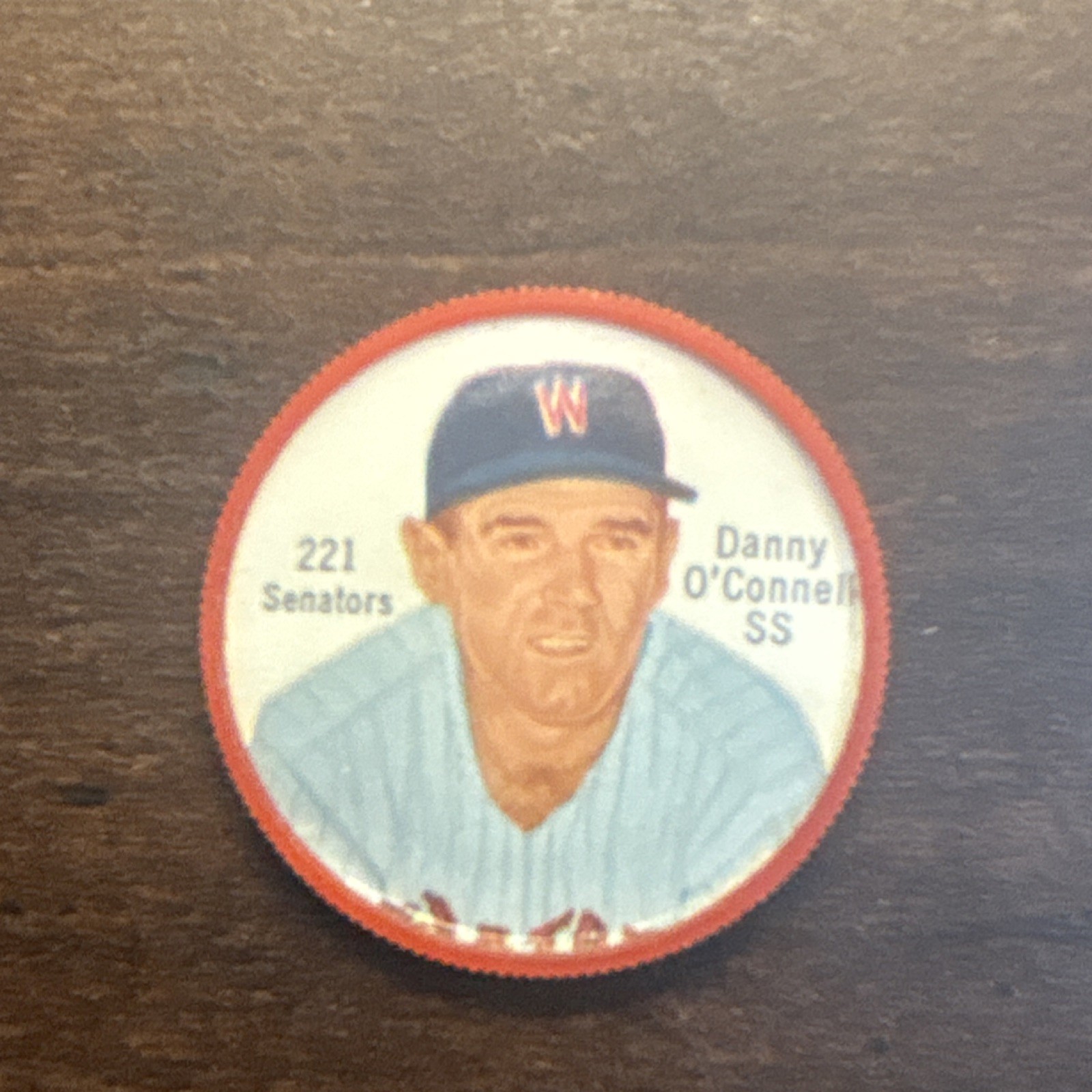 1962 Salada Junket Vintage Plastic Baseball Coin Danny O'Connell Senators #221