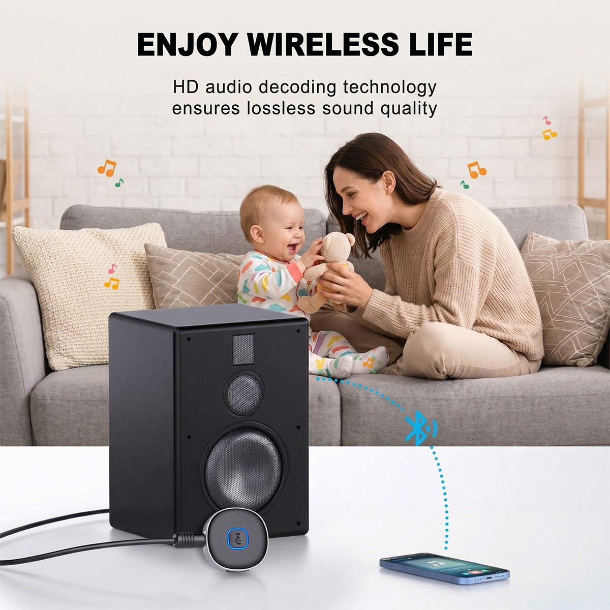 Bluetooth Audio Receiver Wireless Adapter AUX/Rechargeable for Speaker Headsets
