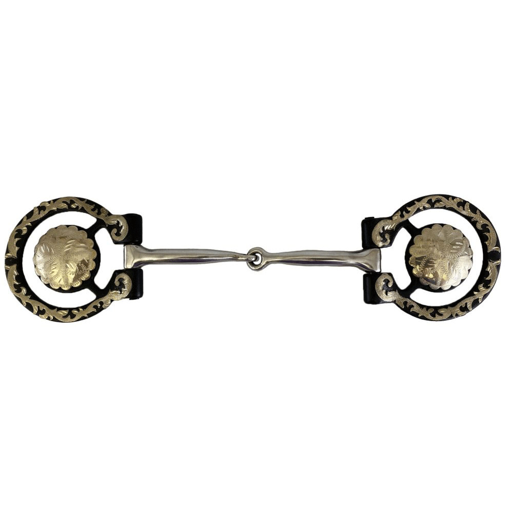 SNAFFLE BIT 5 1/4" Stainless Steel Mouth Showman Brown Steel Concho 3" Cheeks