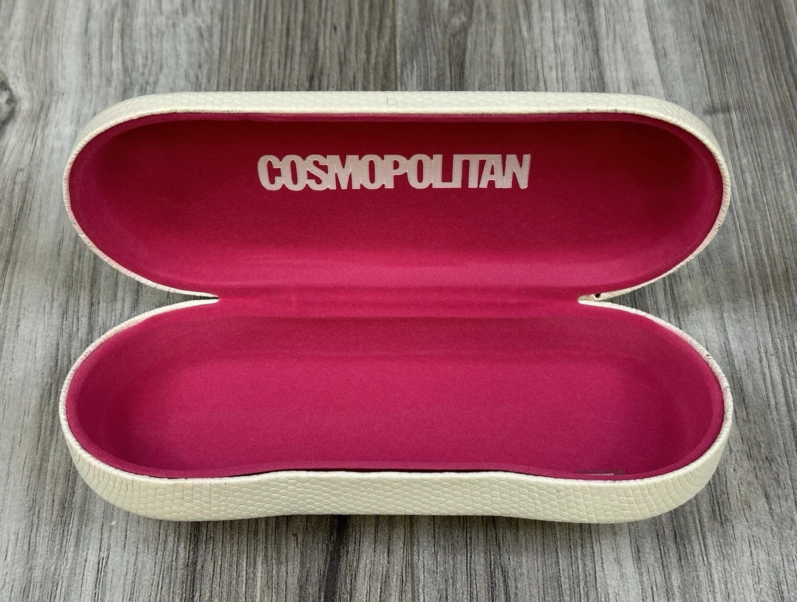 Cosmopolitan White Clamshell Glasses Case Pink Interior Eye Protective Case NEW