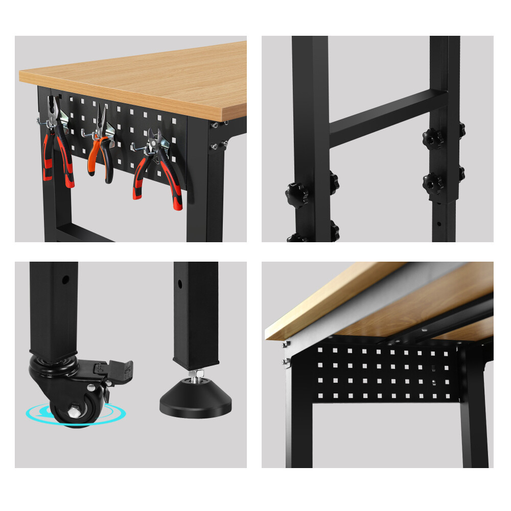 Rolling Heavy-Duty Adjustable Workbench with Power Outlet and Wheels