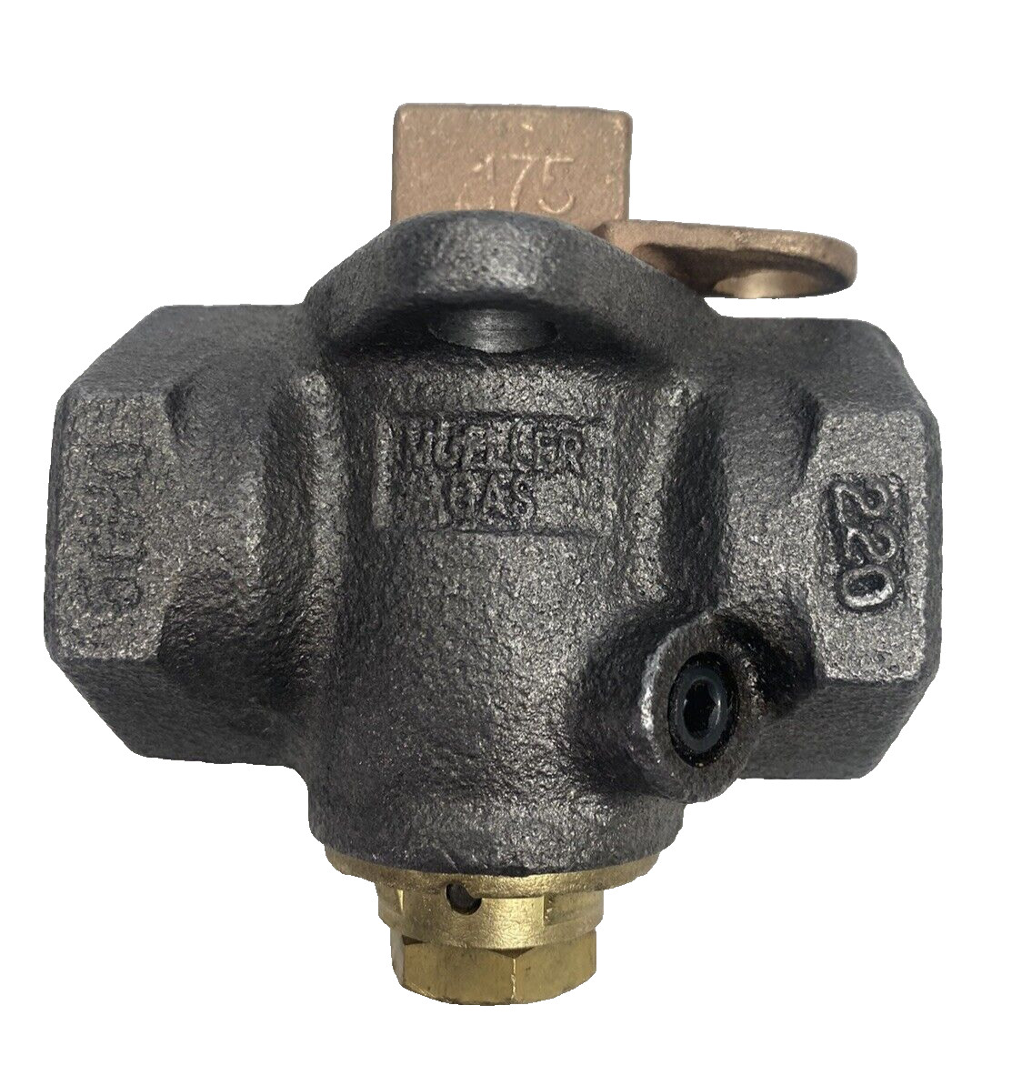 1" MUELLER GAS METER VALVE, BLACK IRON, BODY BRASS, 175 LOCKWING, 220