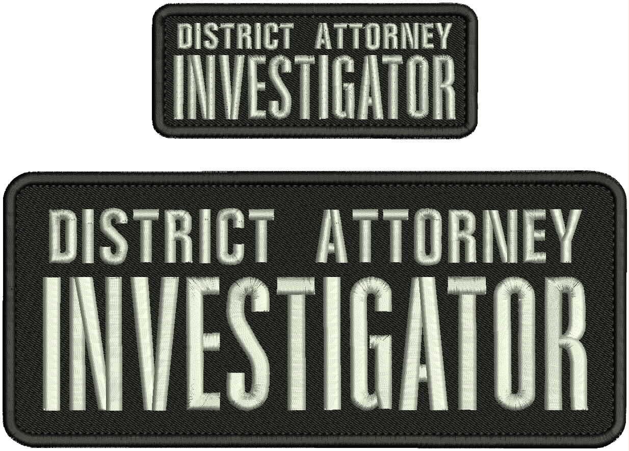 DISTRIC ATTOENEY INVESTIGATOR EMB PATCH 4X10 AND 2X5 VELCR@ ON BACK SILVER N BLK