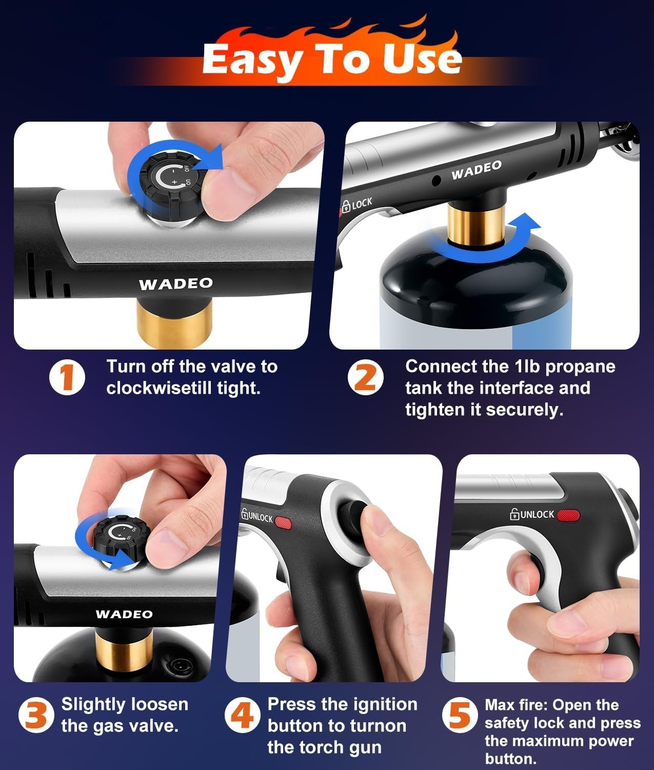 Powerful Propane Torch Gun with One-Touch Max Fire, Adjustable Flame Thrower Tor