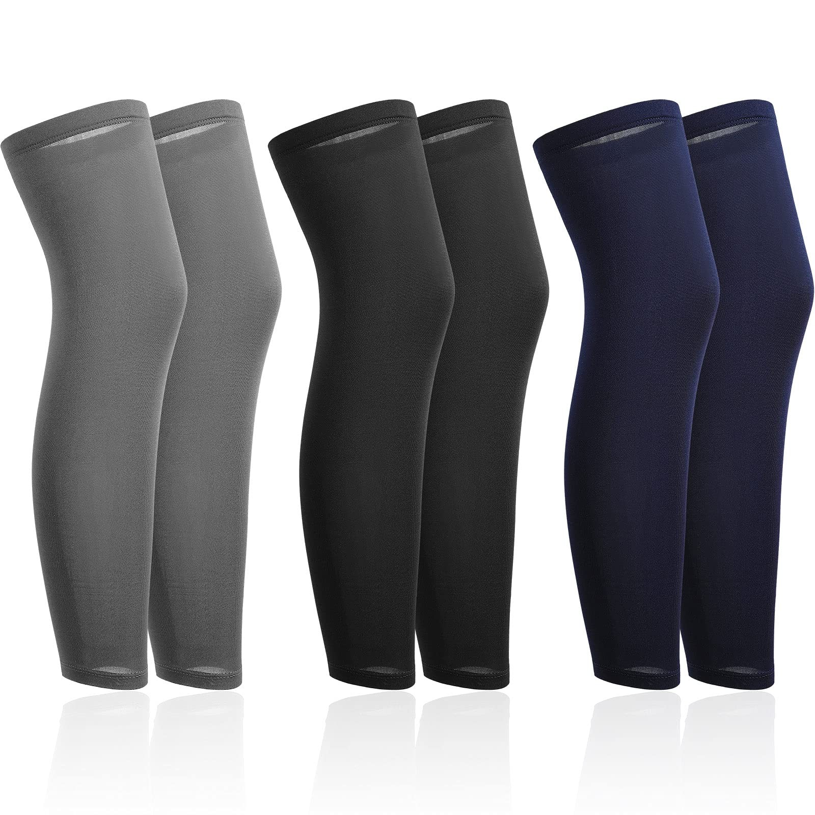 Skylety 3 Pairs Compression Leg Sleeves Large, Black, Dark Grey, Navy Blue