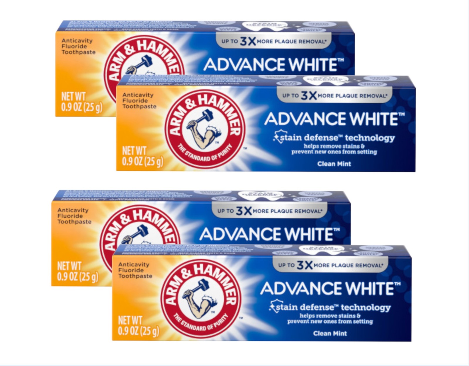 Arm Hammer Advance White Toothpaste Clean Mint 0.9 oz Anticavity (Pack of 4)