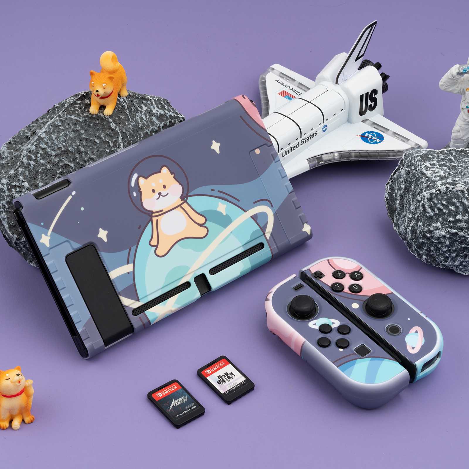 GeekShare Protective Case for Nintendo Switch 2017 Slim Hard Shell Space Cat